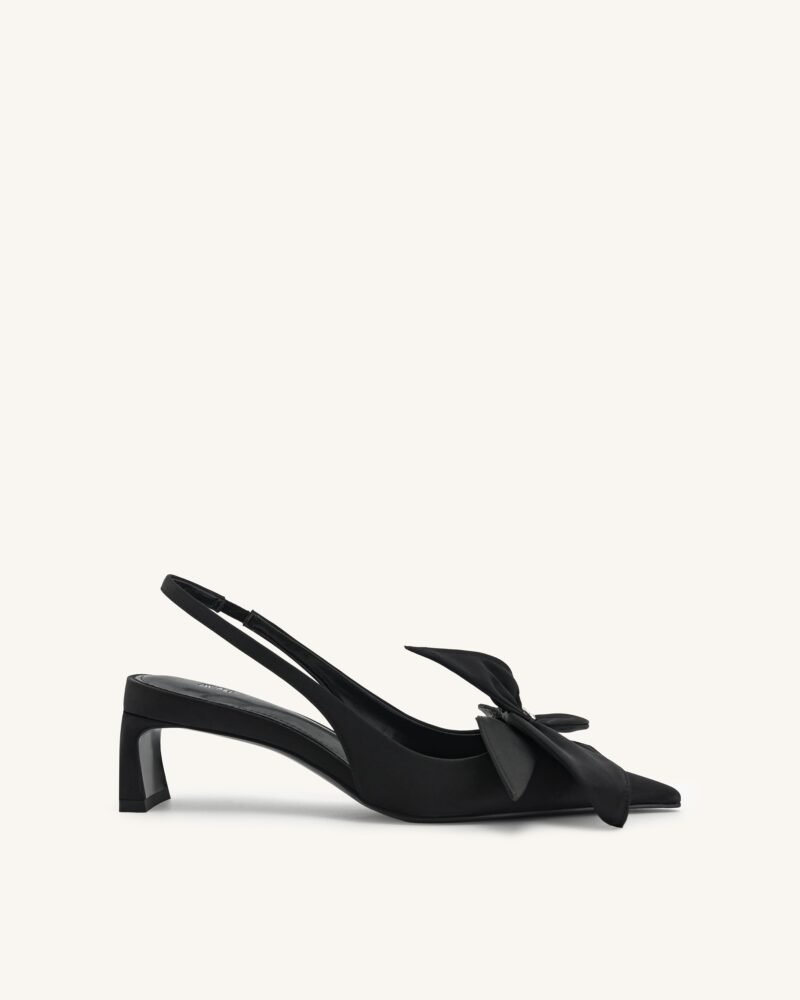 Queena Floral Appliques Slingback Pumps - Black - Image 1