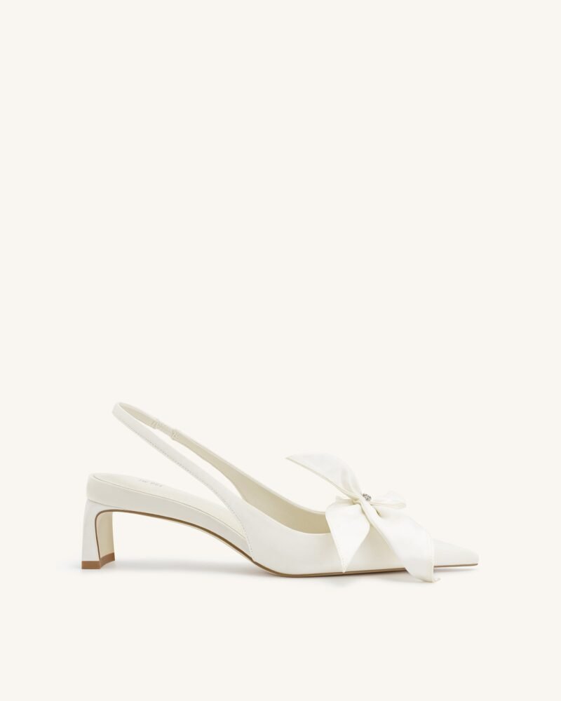 Queena Floral Appliques Slingback Pumps - Ivory White - Image 1