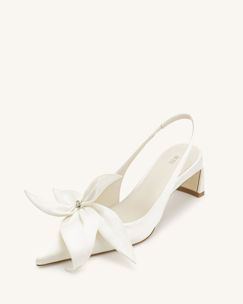 Queena Floral Appliques Slingback Pumps - Ivory White - Image 6