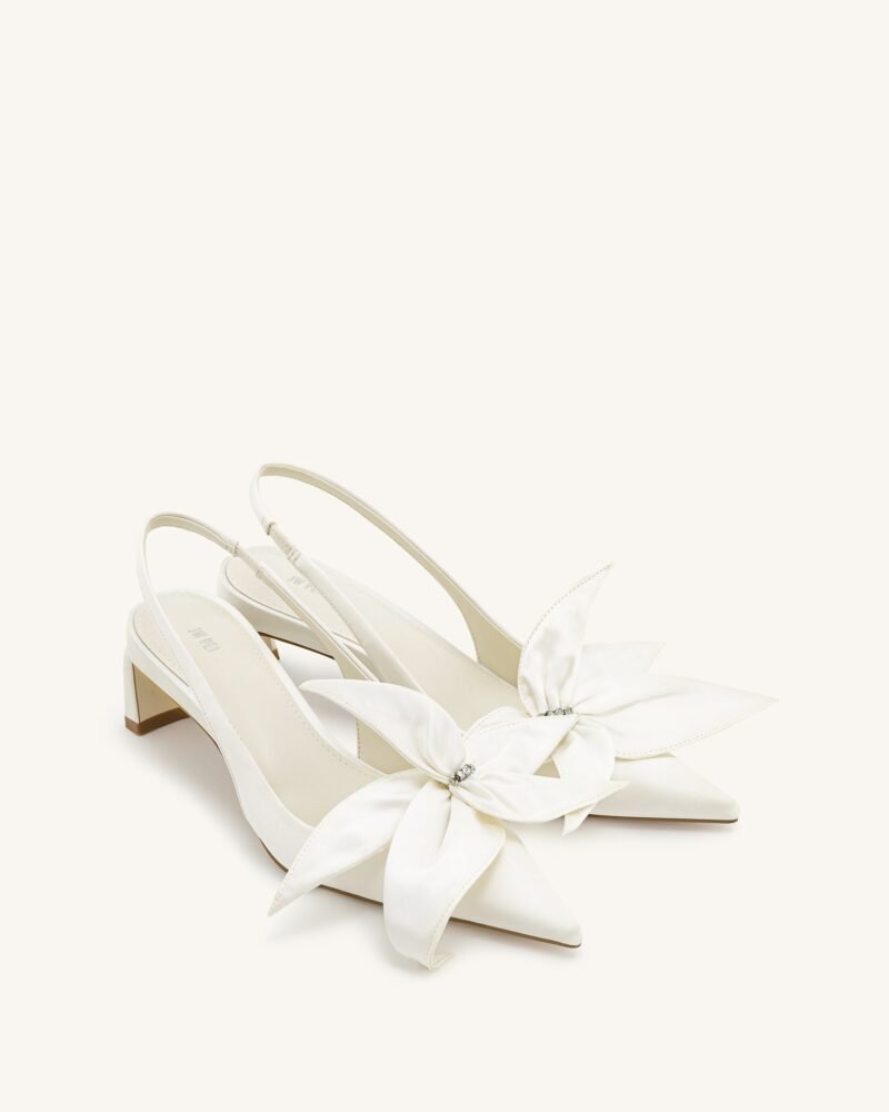 Queena Floral Appliques Slingback Pumps - Ivory White - Image 2
