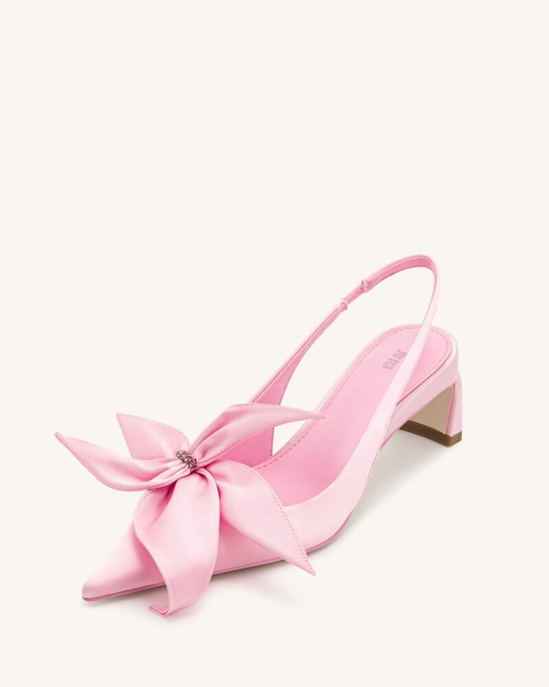 Queena Floral Appliques Slingback Pumps - Pink - Image 5