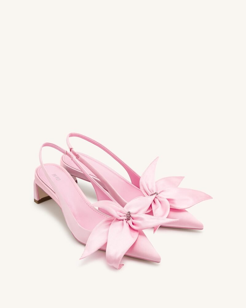 Queena Floral Appliques Slingback Pumps - Pink - Image 3