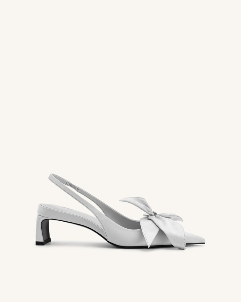 Queena Floral Appliques Slingback Pumps - Silver - Image 1