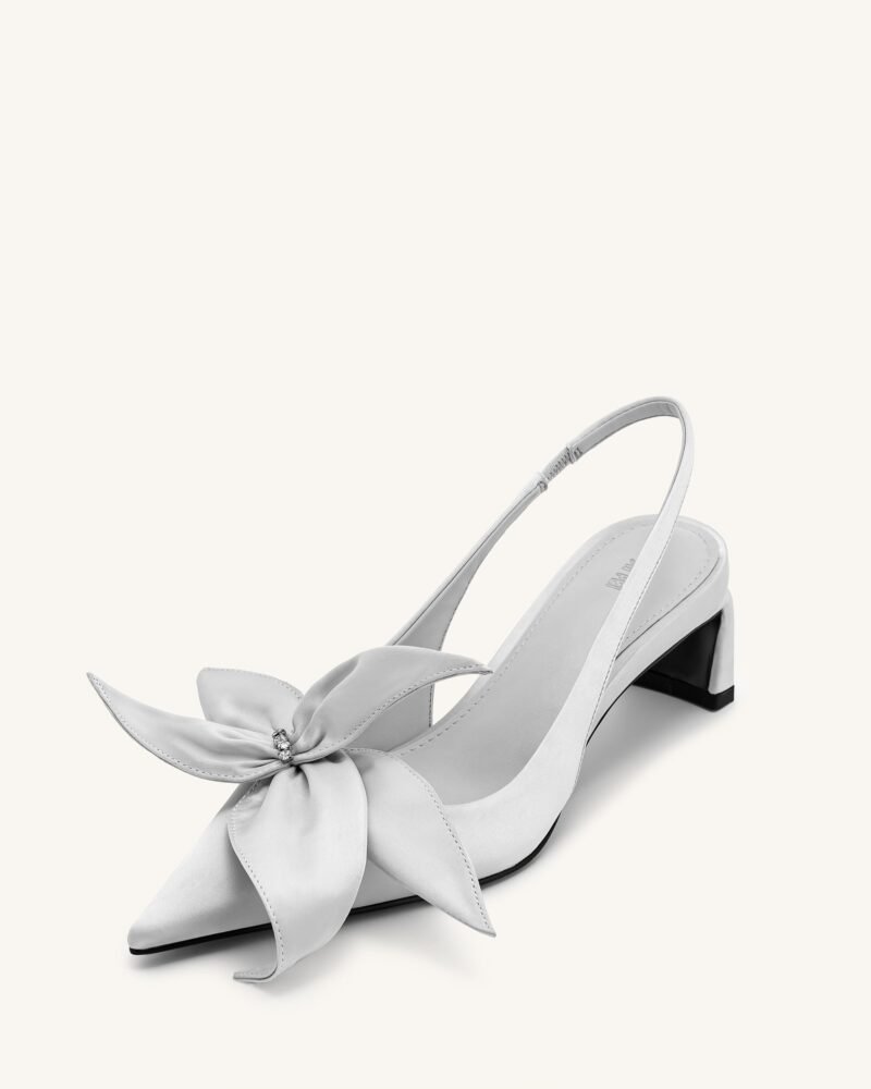 Queena Floral Appliques Slingback Pumps - Silver - Image 4