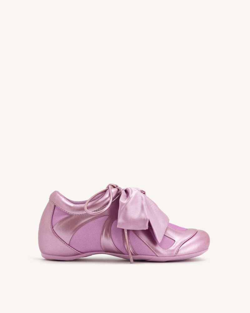 Rosie Metallic Bow Tie Low Top Sneakers - Pink - Image 1