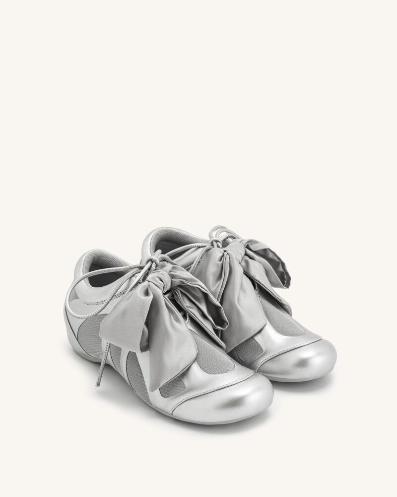 Rosie Metallic Bow Tie Low Top Sneakers - Silver - Image 2