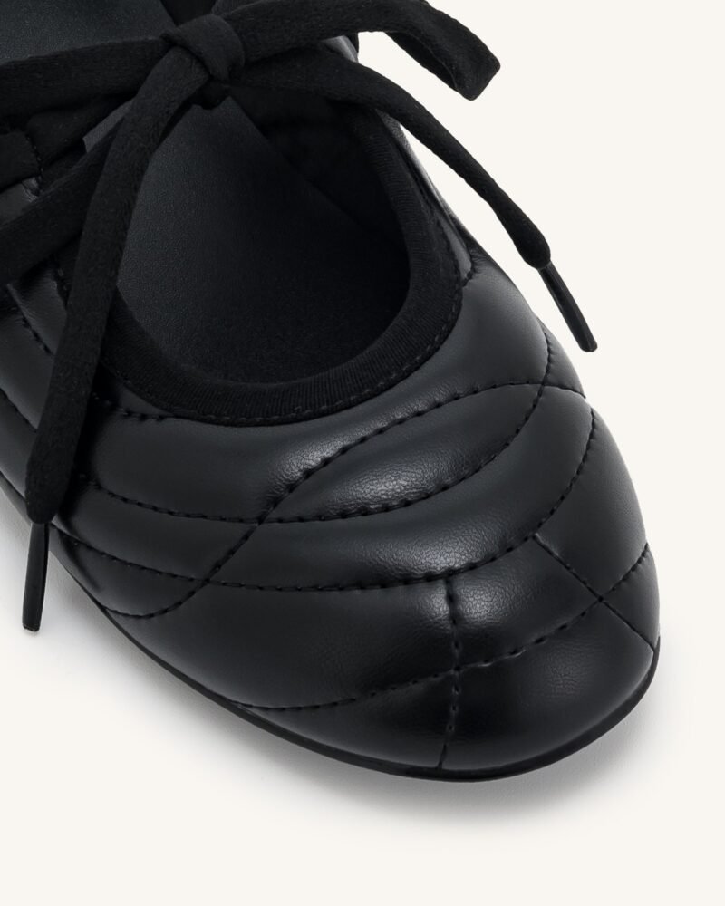 Erika Topstitching lace-up ballet Flats- Black - Image 5