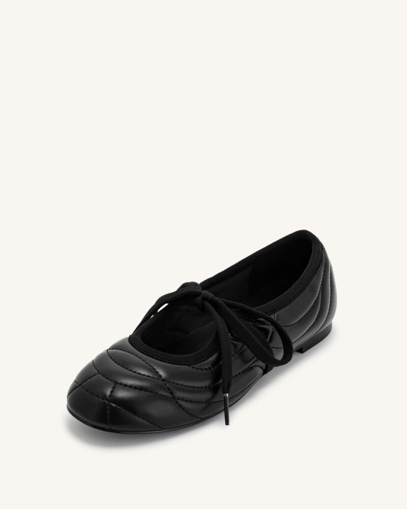 Erika Topstitching lace-up ballet Flats- Black - Image 6
