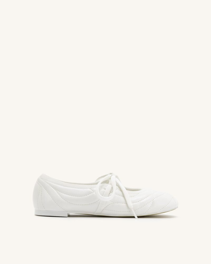 Erika Topstitching lace-up ballet Flats- White - Image 1