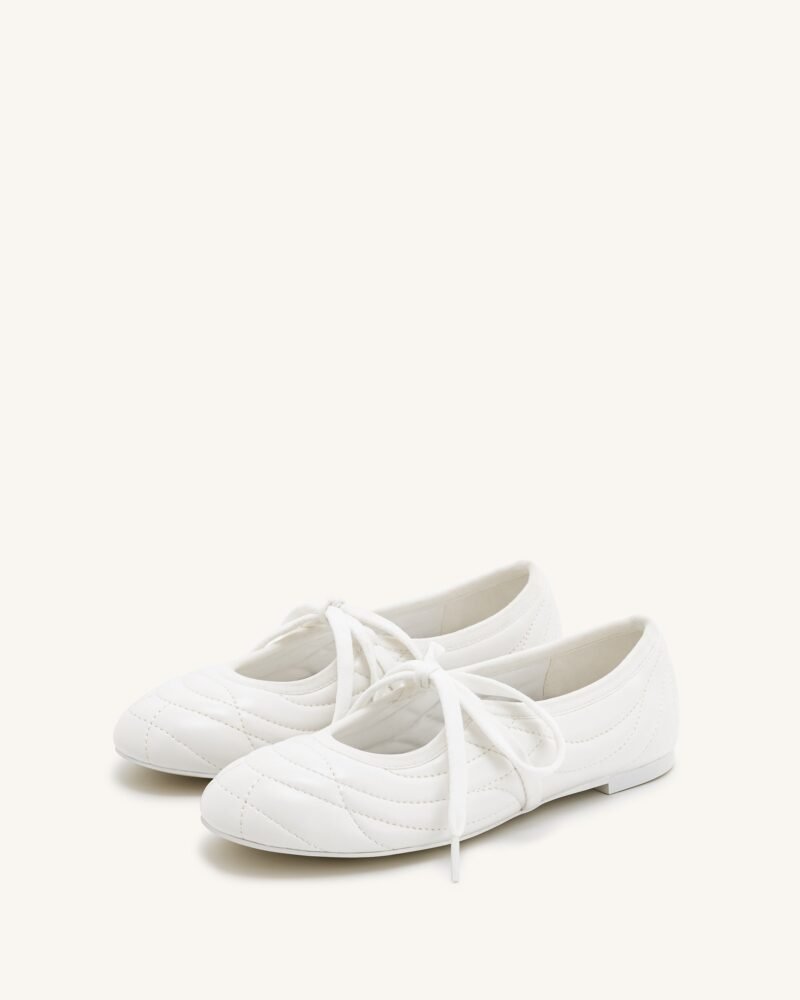 Erika Topstitching lace-up ballet Flats- White - Image 2