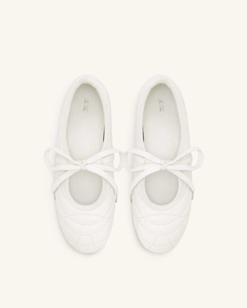 Erika Topstitching lace-up ballet Flats- White - Image 3