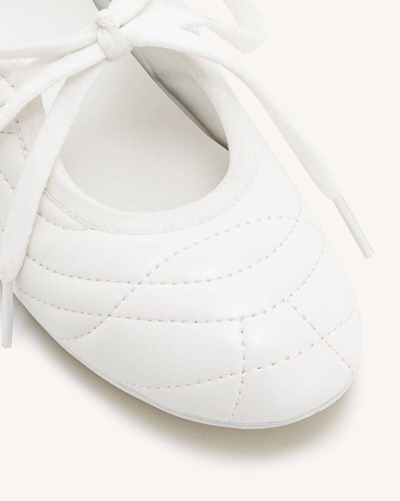 Erika Topstitching lace-up ballet Flats- White - Image 5