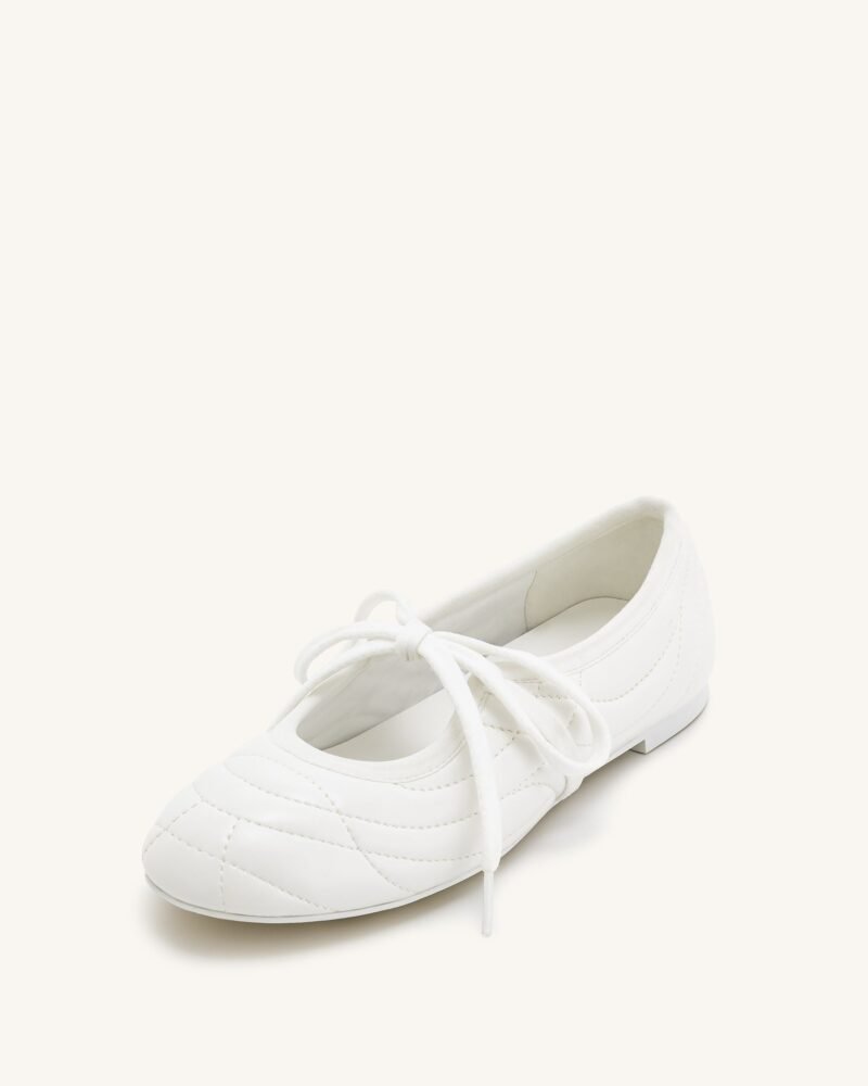 Erika Topstitching lace-up ballet Flats- White - Image 6