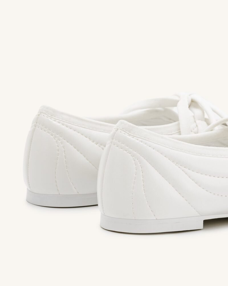 Erika Topstitching lace-up ballet Flats- White - Image 4
