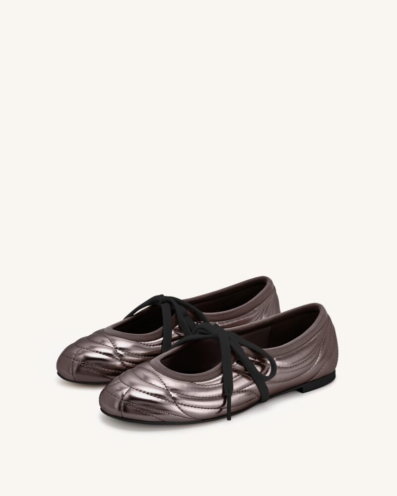 Erika Topstitching Lace-up Ballet Flats - Dark Brown - Image 1
