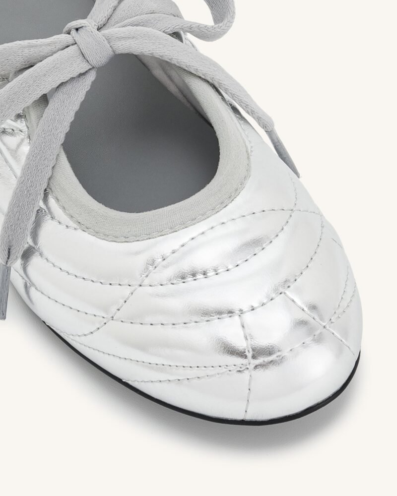 Erika Topstitching lace-up ballet Flats- Silver - Image 6