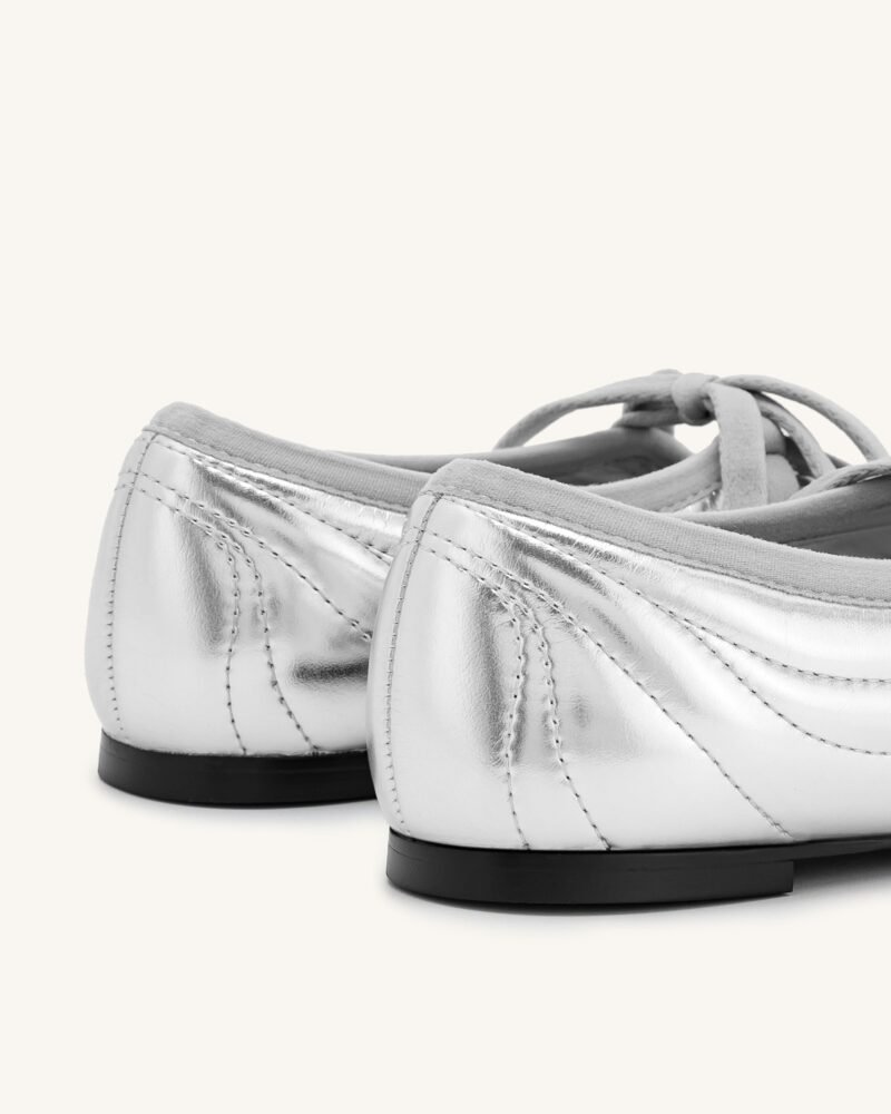Erika Topstitching lace-up ballet Flats- Silver - Image 5