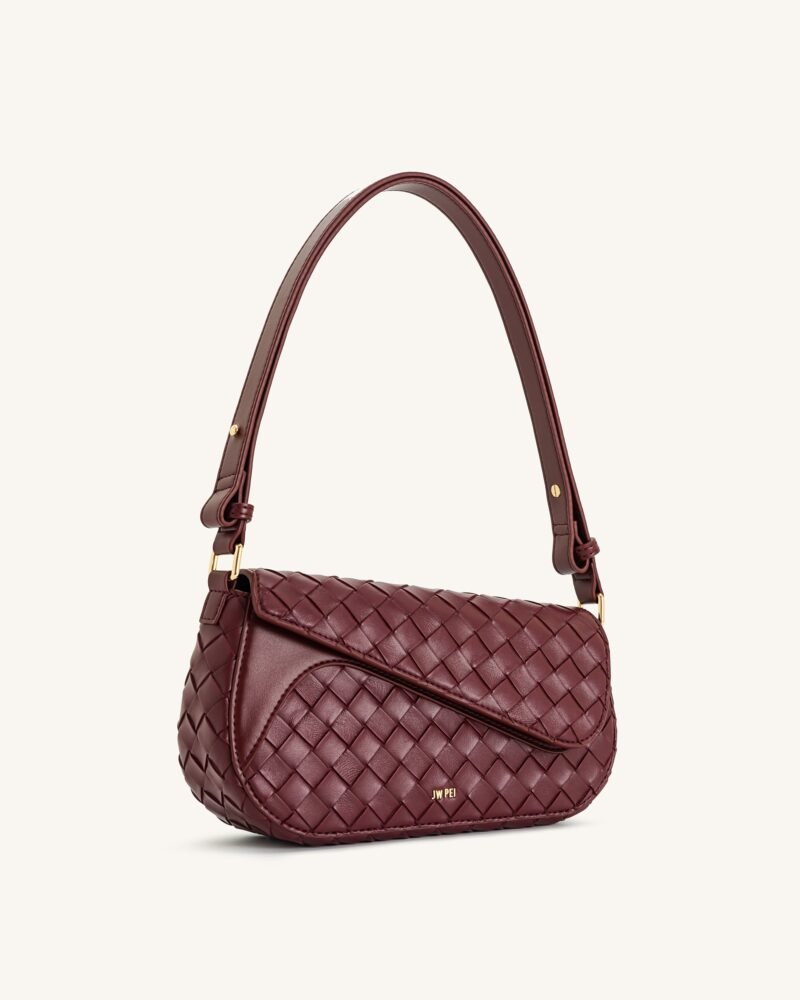 Addisyn Weave Texture Shoulder Bag - Burgundy - Image 2