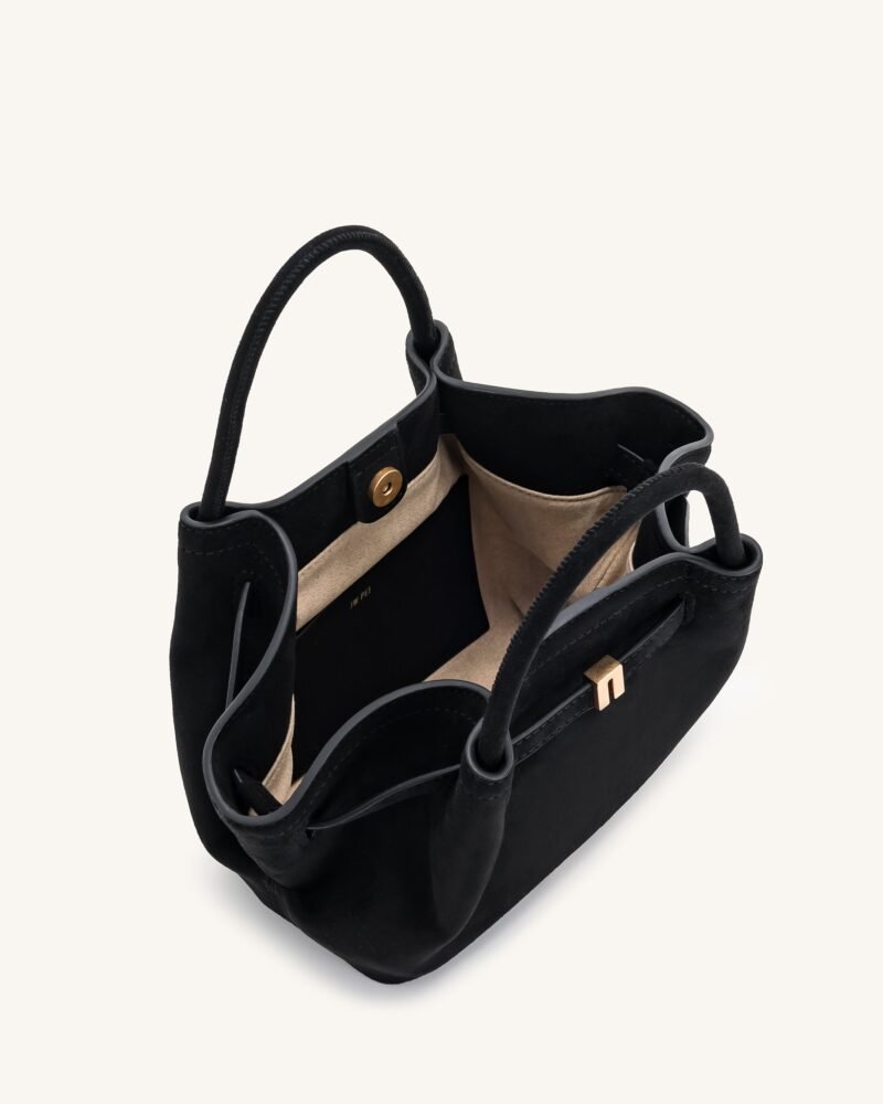 Hana Mini Faux Suede Tote Bag - Black - Image 5