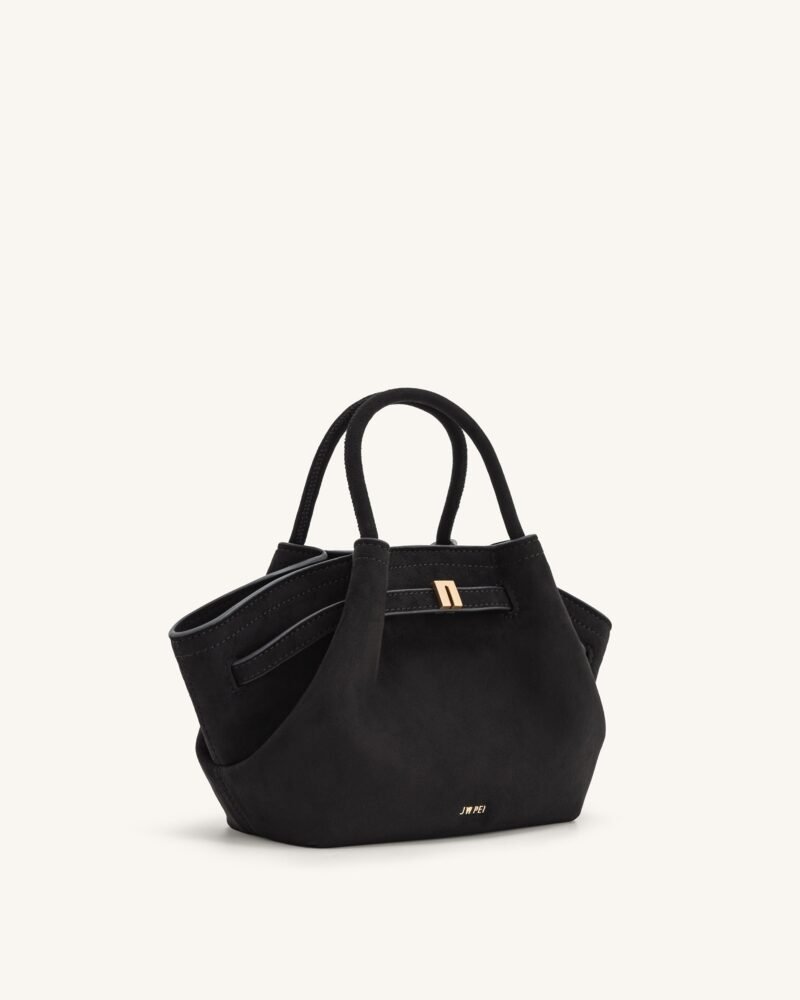 Hana Mini Faux Suede Tote Bag - Black - Image 3