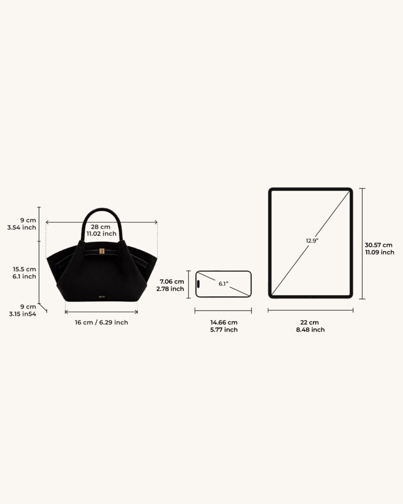 Hana Mini Faux Suede Tote Bag - Black - Image 6