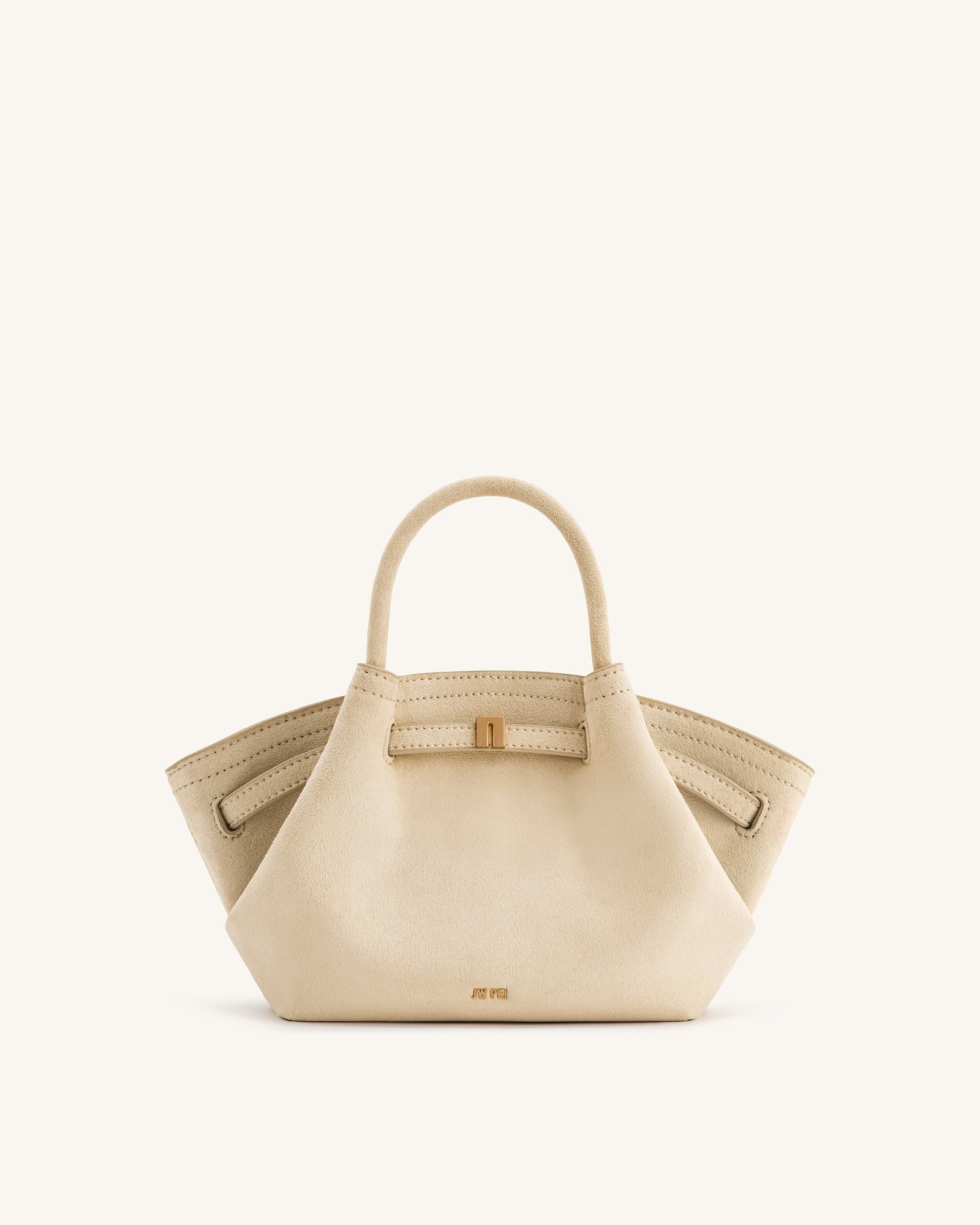 JH306A03-2_FRONT Hana Mini Faux Suede Tote Bag - Off White - Image 1