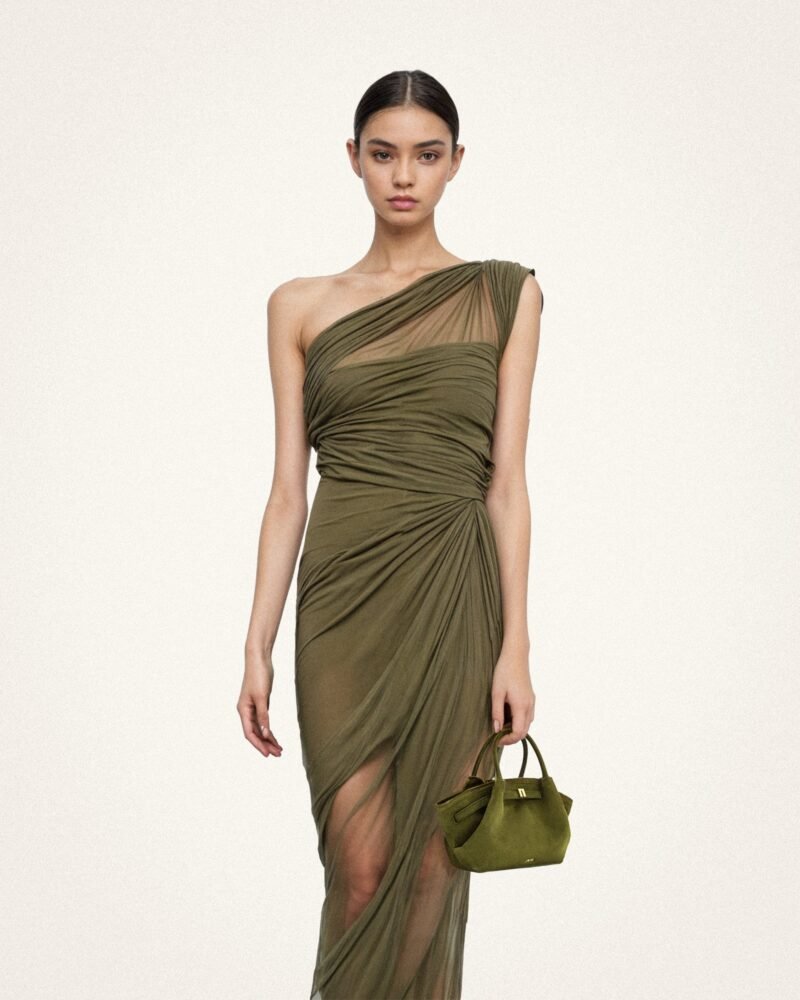 Hana Mini Faux Suede Tote Bag - Dark Olive - Image 2