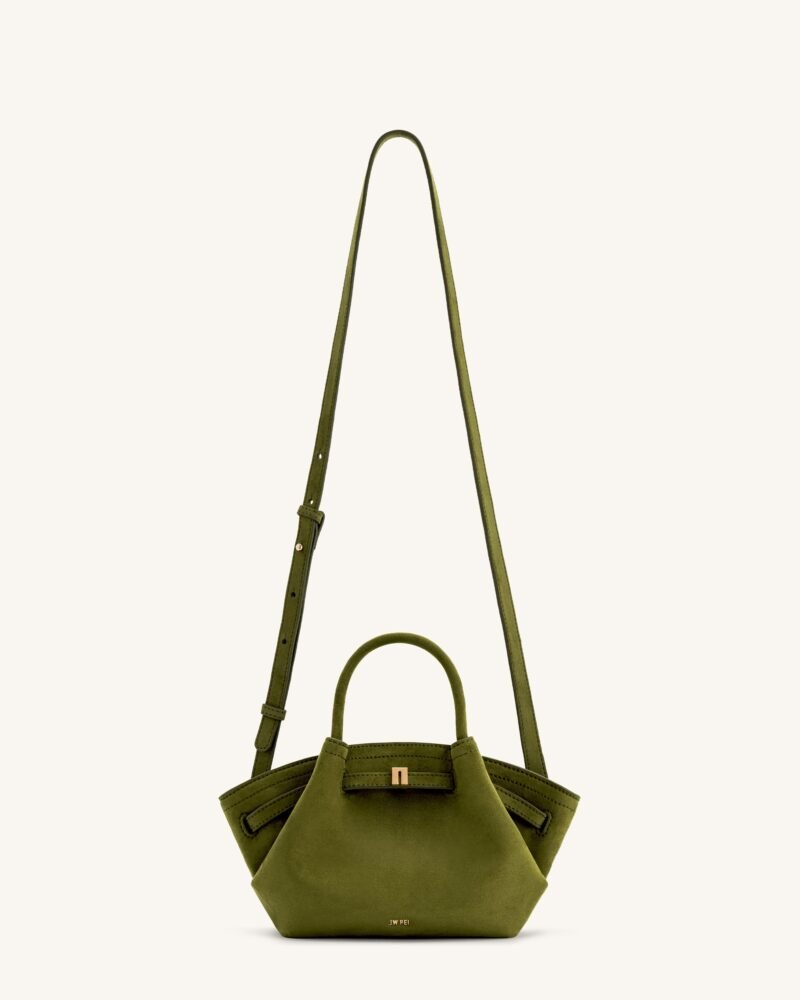 Hana Mini Faux Suede Tote Bag - Dark Olive - Image 6