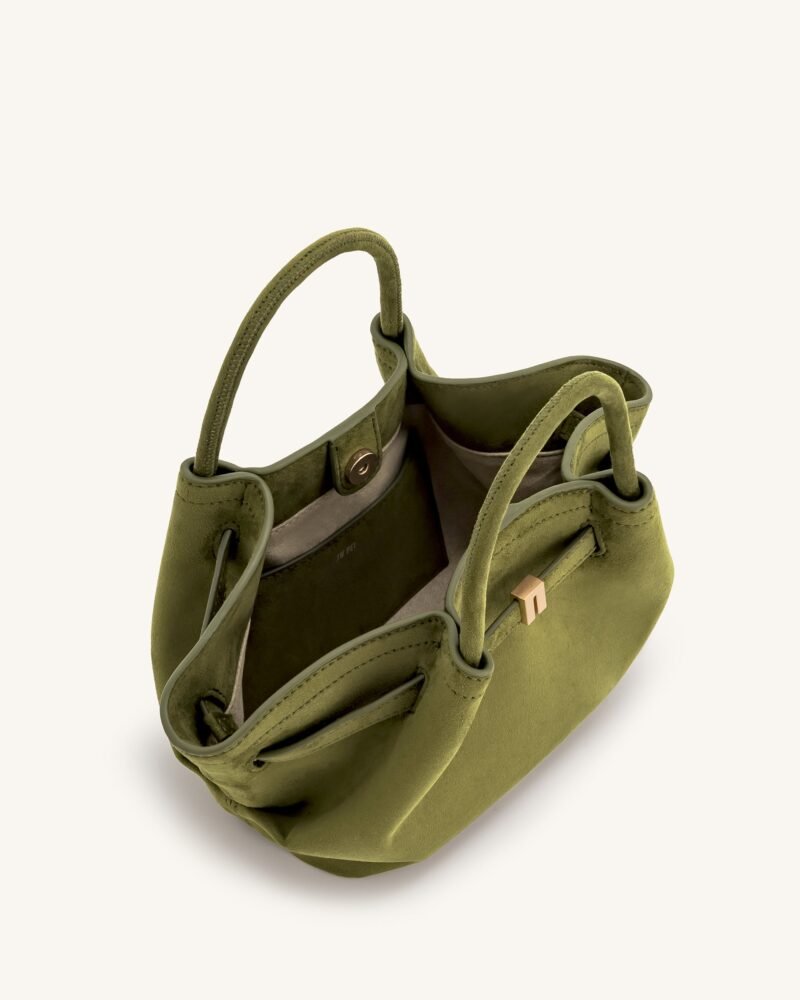 Hana Mini Faux Suede Tote Bag - Dark Olive - Image 5