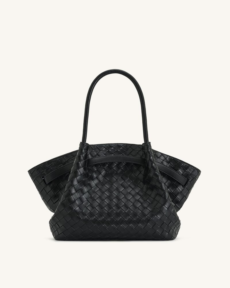Hana Medium Weave Texture Tote Bag - Black - Image 4