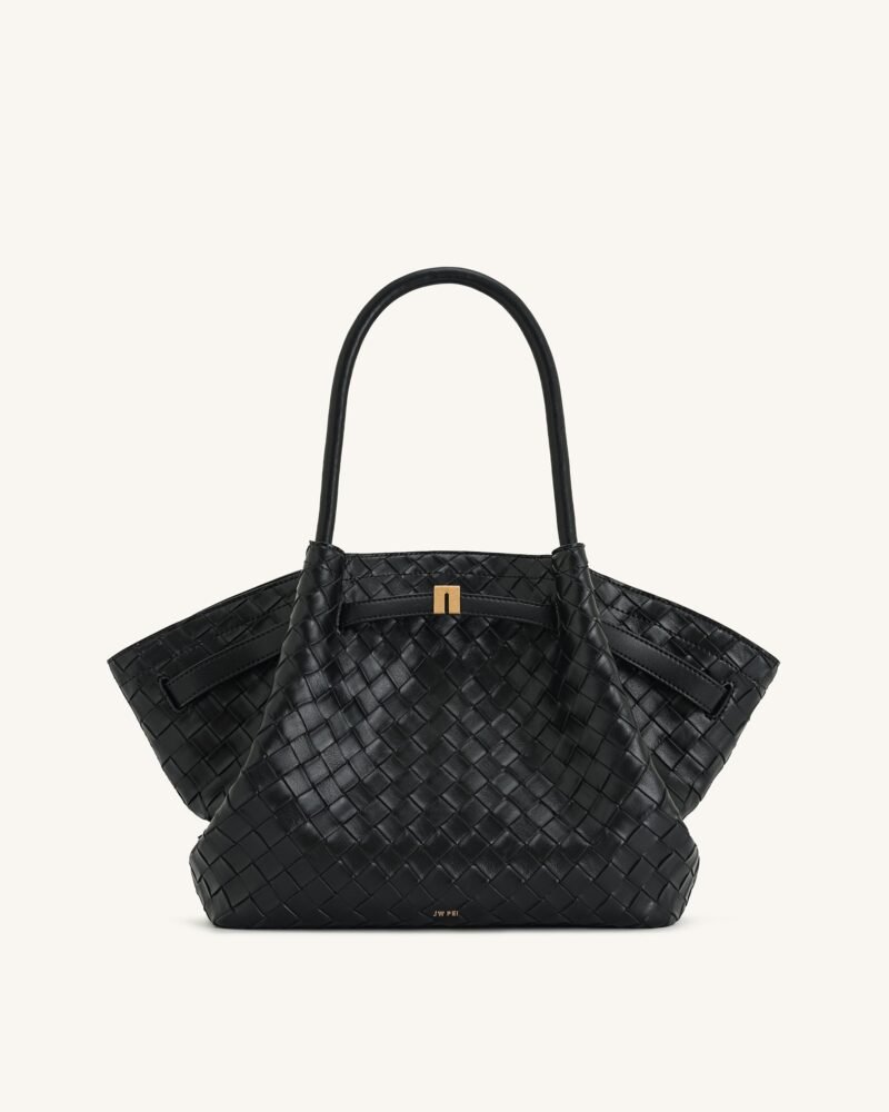Hana Medium Weave Texture Tote Bag - Black - Image 1