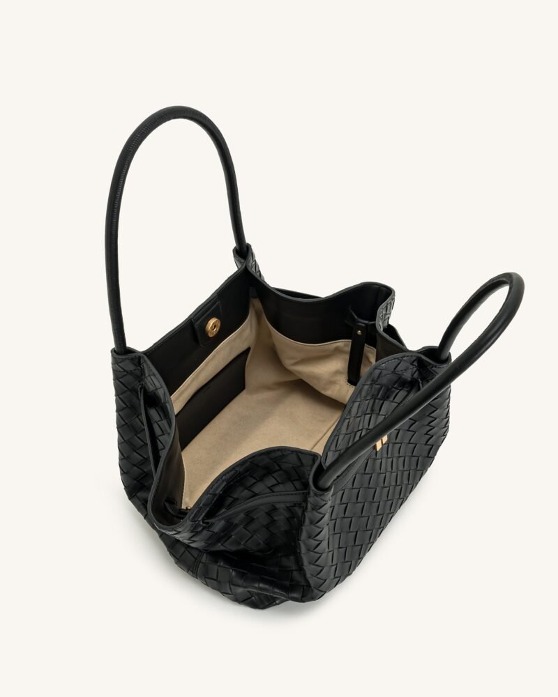 Hana Medium Weave Texture Tote Bag - Black - Image 5