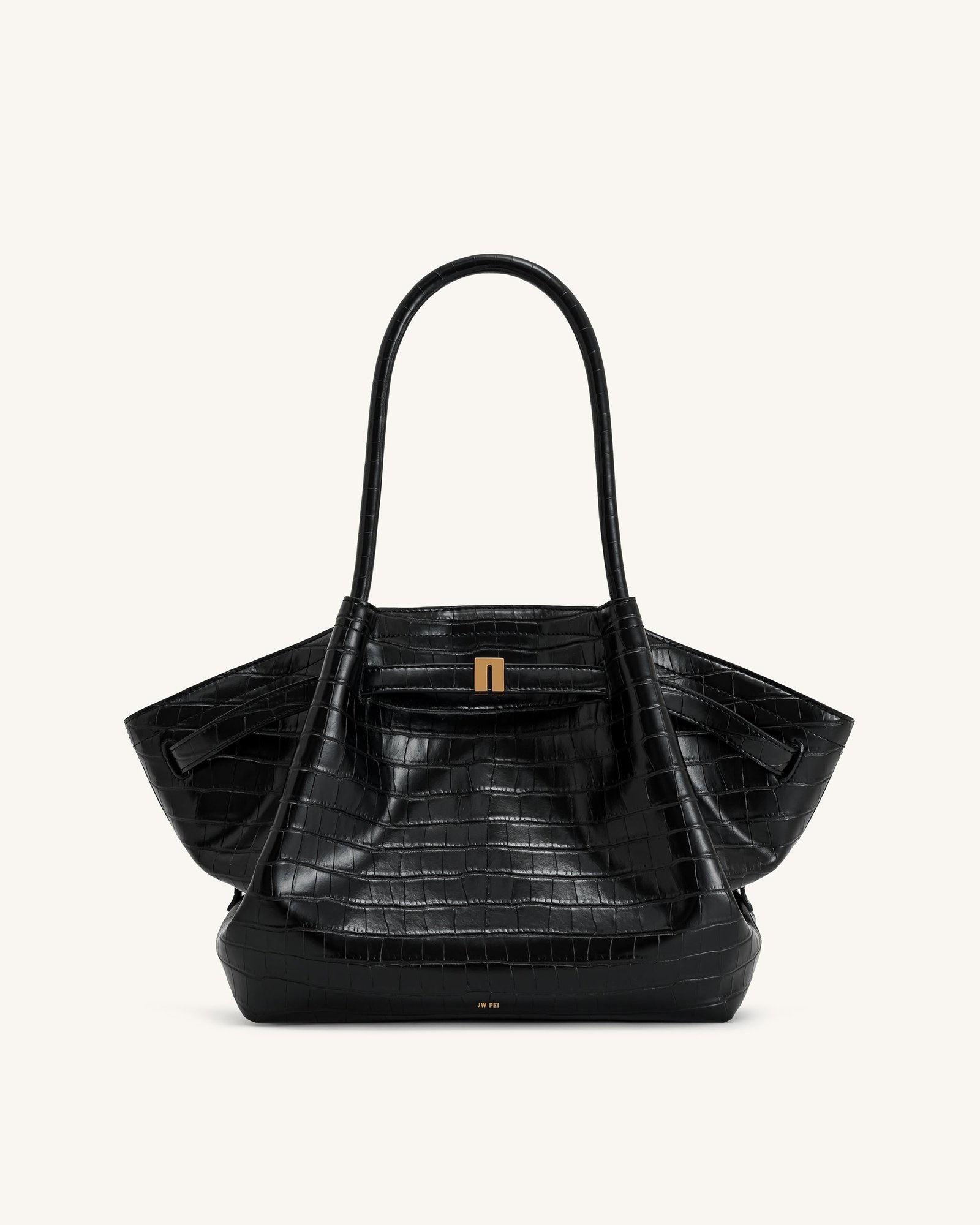 JH306B04-13-FRONT Hana Medium Tote Bag - Black Croc - Image 1