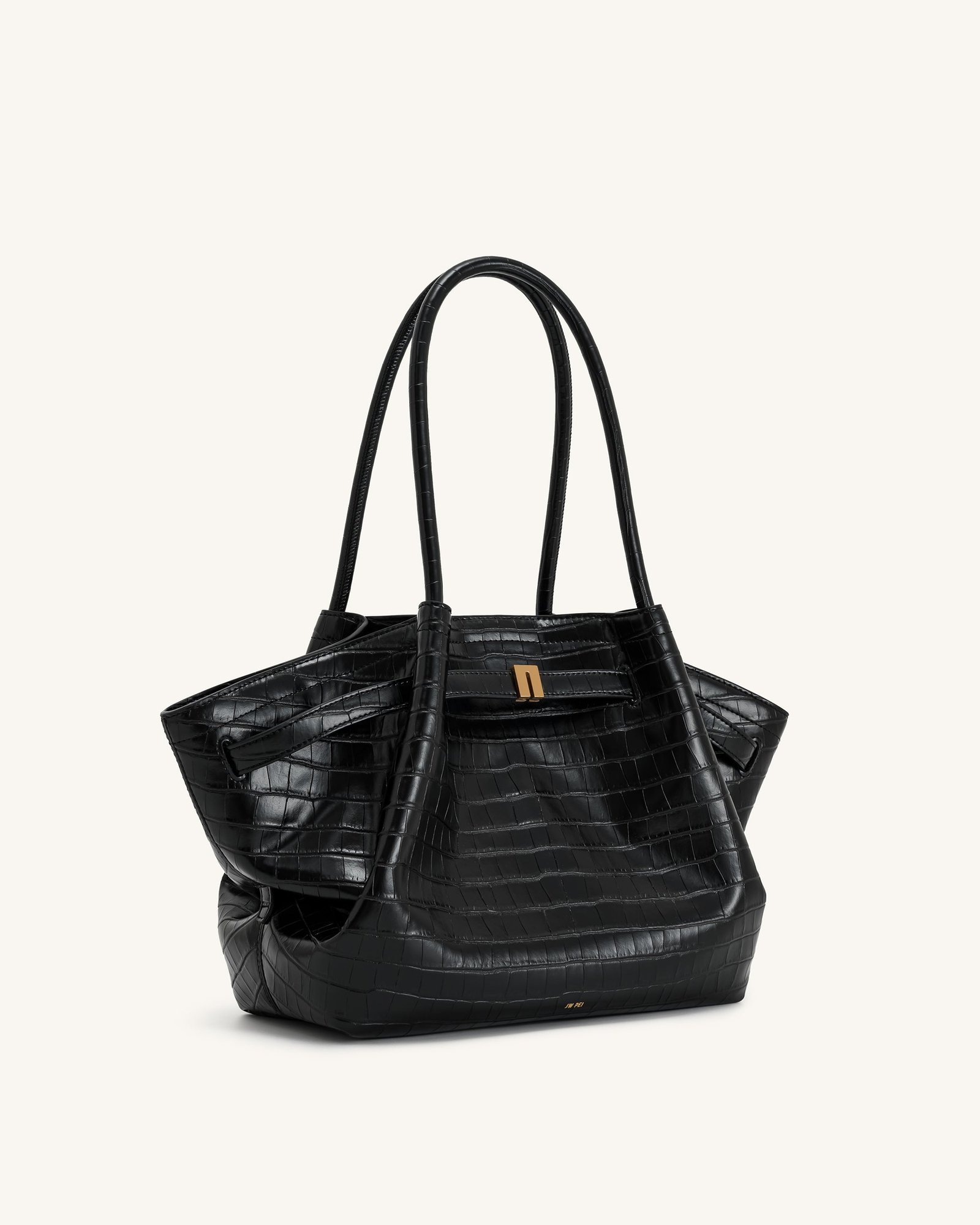 JH306B04-13-SIDE Hana Medium Tote Bag - Black Croc - Image 3