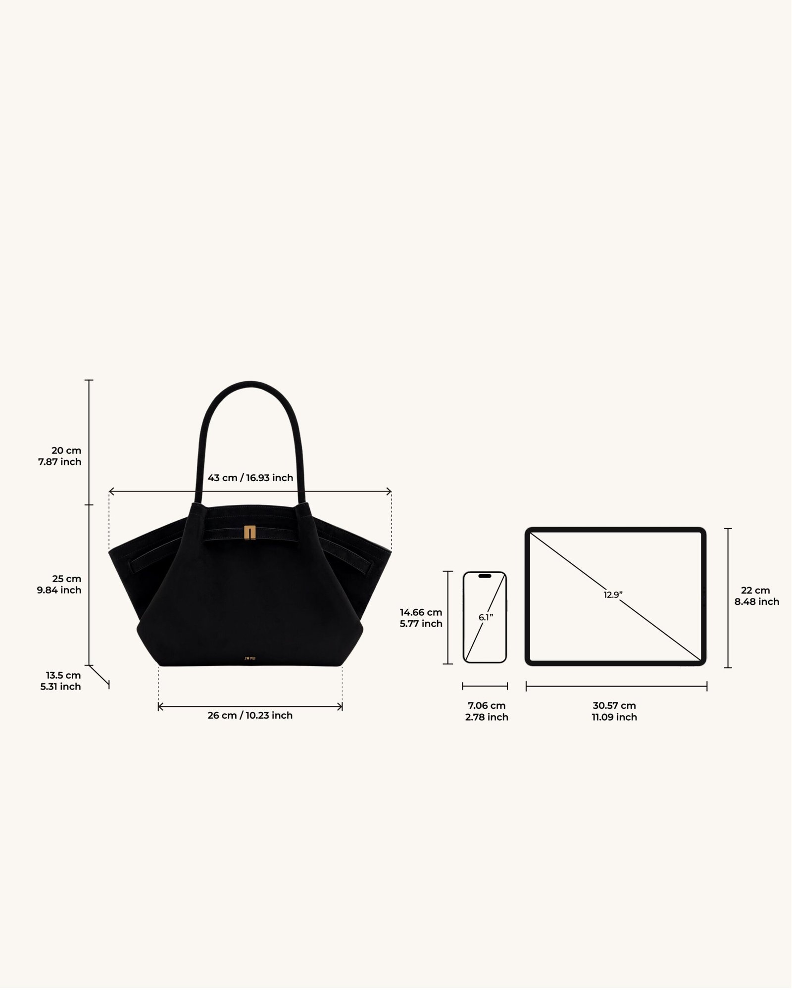 JH306B04-1_f8406900-2e50-4449-8ec5-84701481e013.png Hana Medium Faux Suede Tote Bag - Black - Image 7