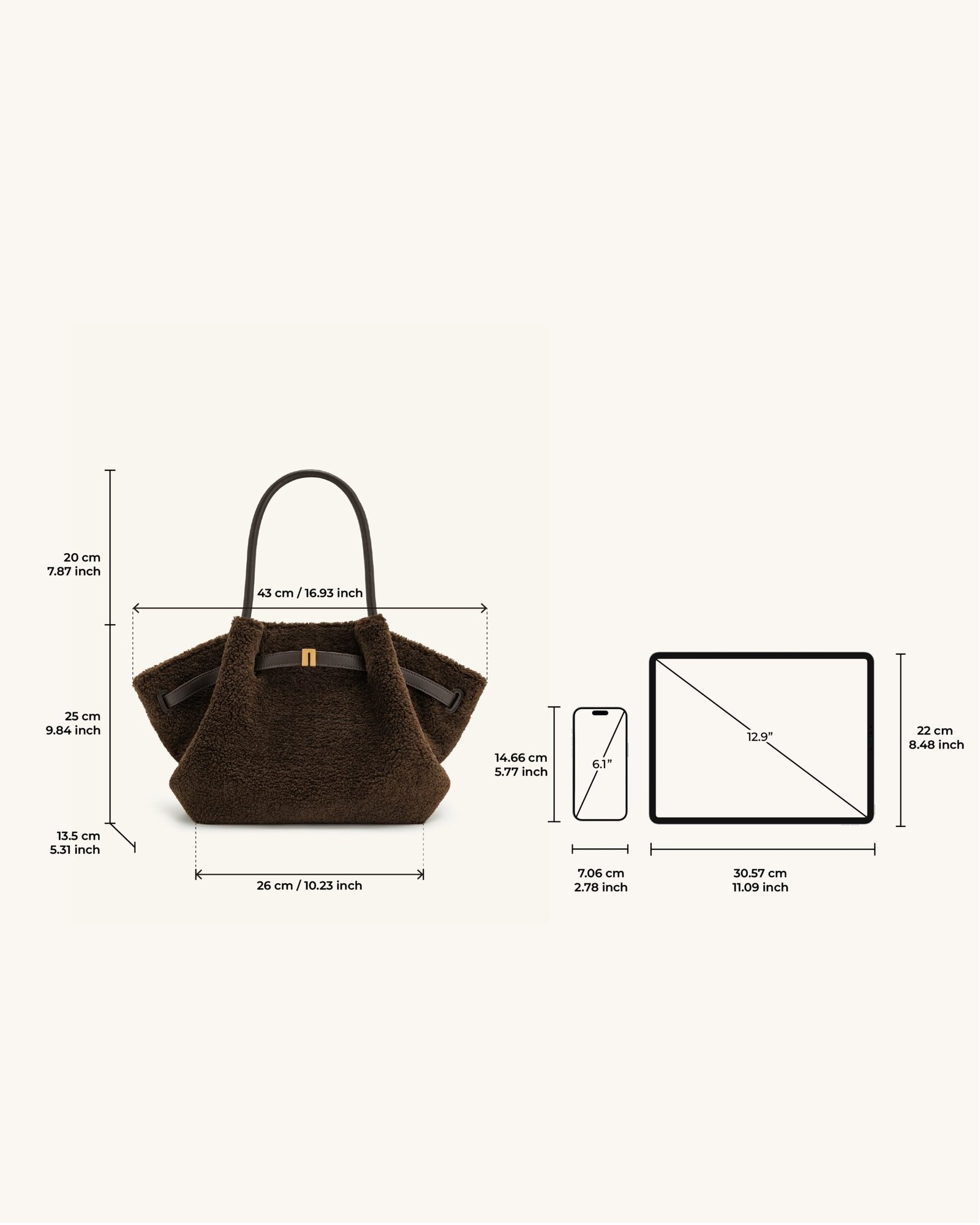 JH306B04-32.png Hana Medium Faux Fur Tote Bag - Mocha Brown - Image 6