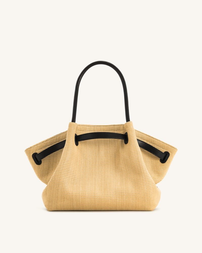Hana  Medium Faux Straw Tote Bag - Brown Straw - Image 4