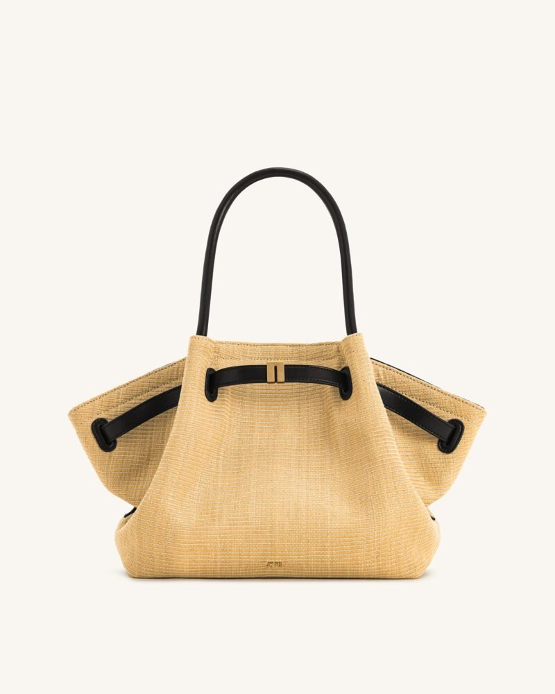 Hana  Medium Faux Straw Tote Bag - Brown Straw - Image 1