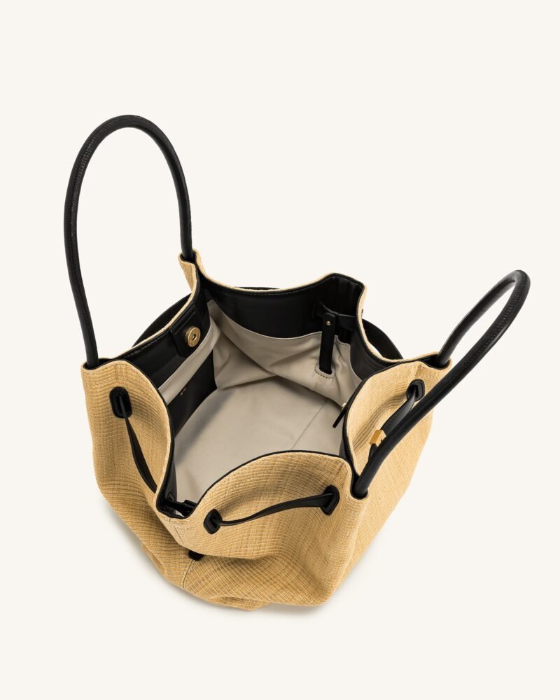 Hana  Medium Faux Straw Tote Bag - Brown Straw - Image 5