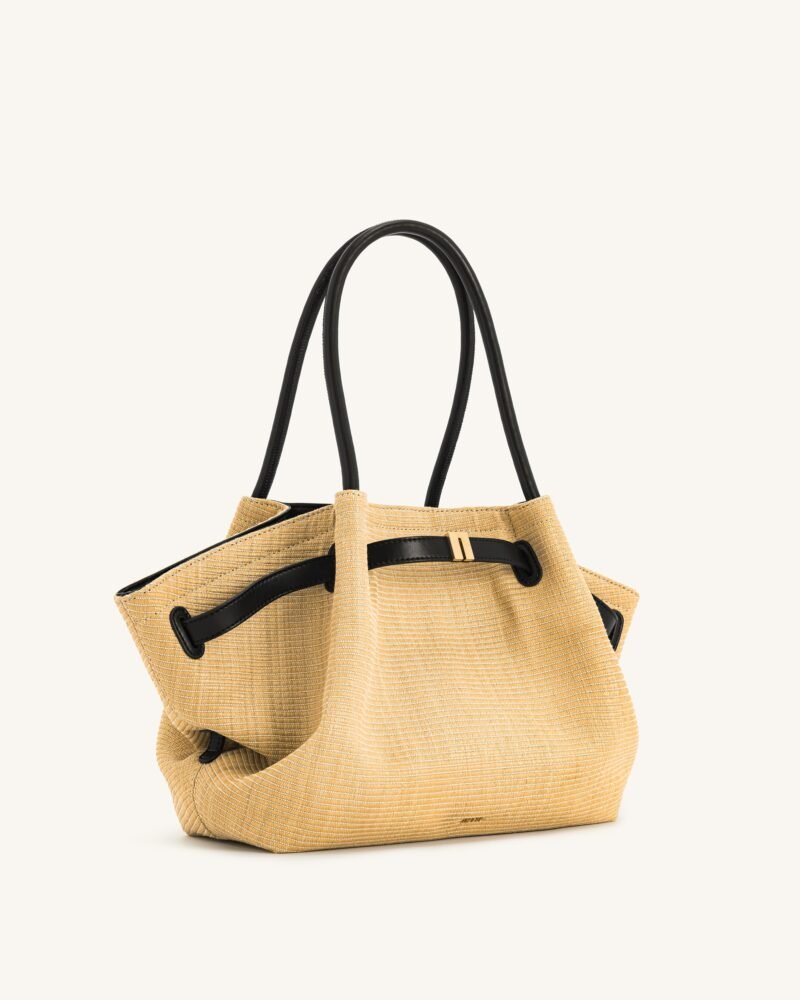 Hana  Medium Faux Straw Tote Bag - Brown Straw - Image 3