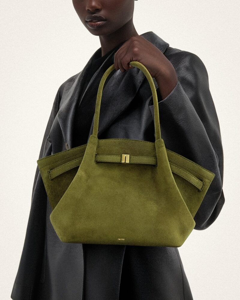 Hana Medium Faux Suede Tote Bag - Dark Olive - Image 2