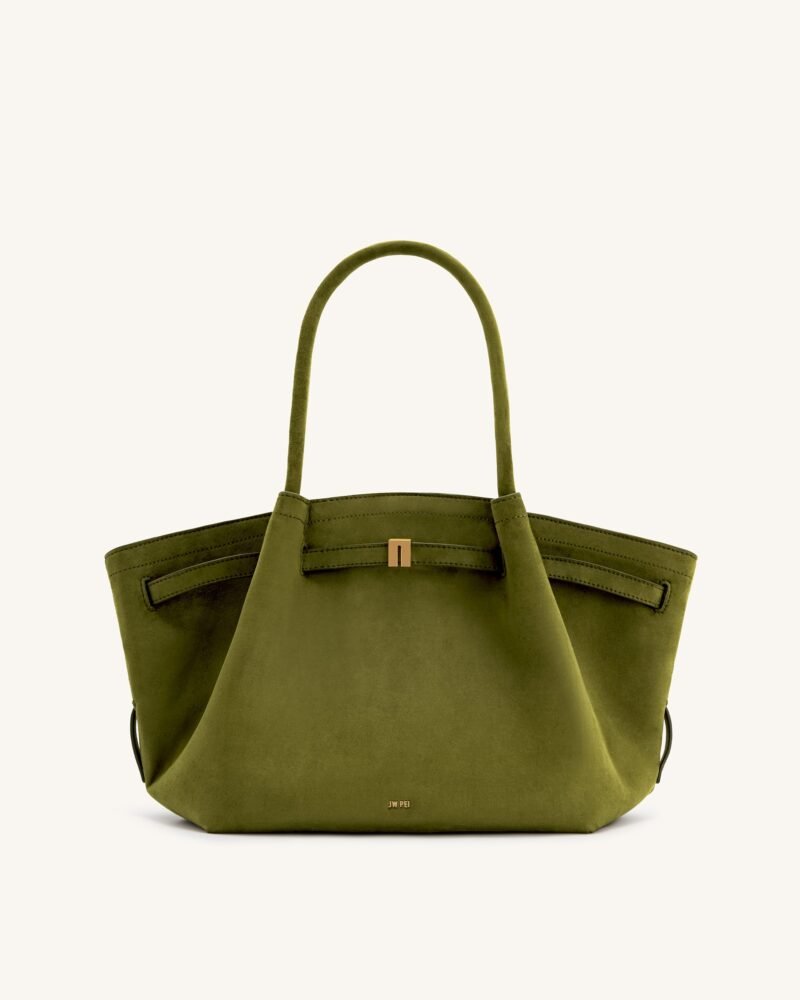 Hana Medium Faux Suede Tote Bag - Dark Olive - Image 3