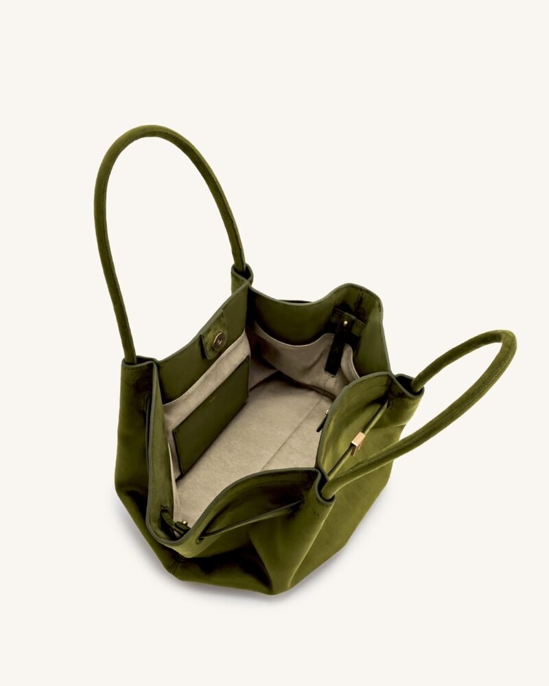 Hana Medium Faux Suede Tote Bag - Dark Olive - Image 6
