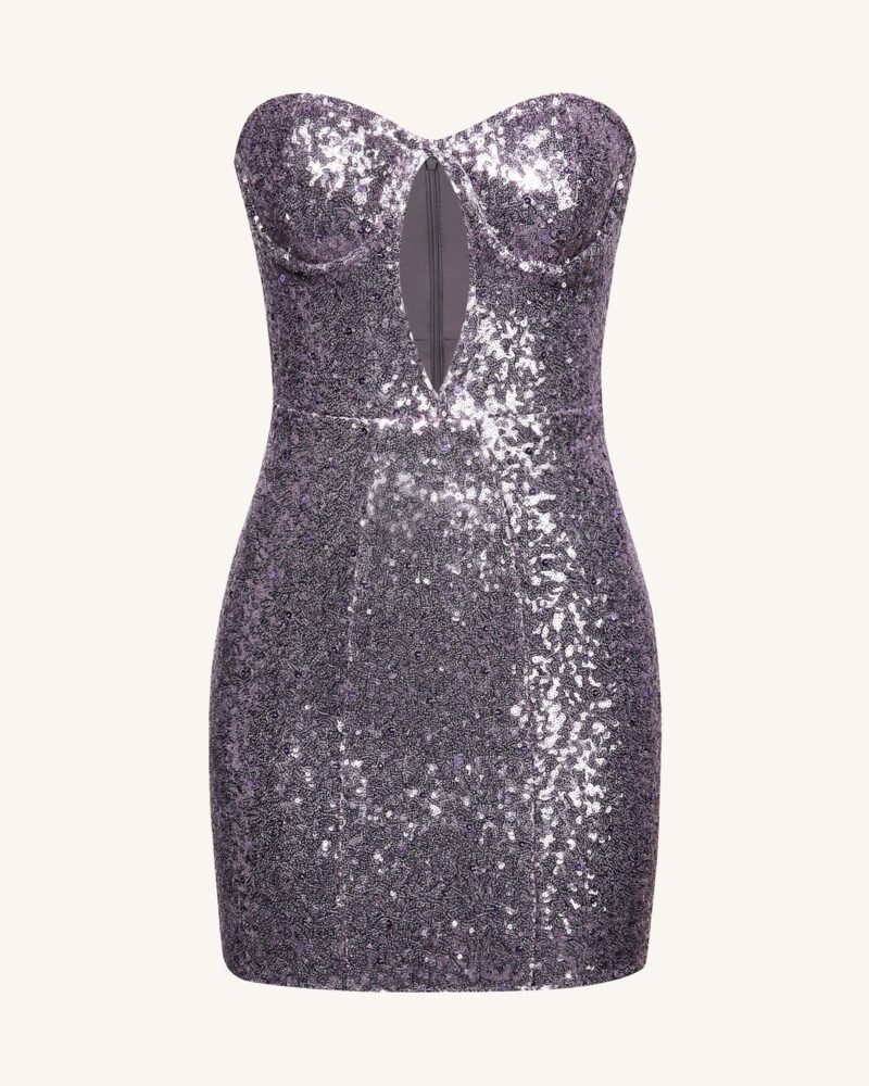 Brynlee Purple Sequinned Strapless Mini Dress - Purple - Image 2