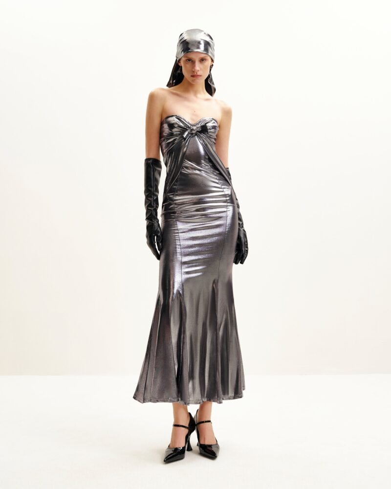 Olivia Silver Maxi Tube Dress - Silver - Image 1