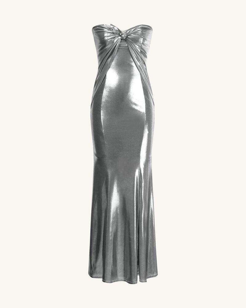 Olivia Silver Maxi Tube Dress - Silver - Image 4