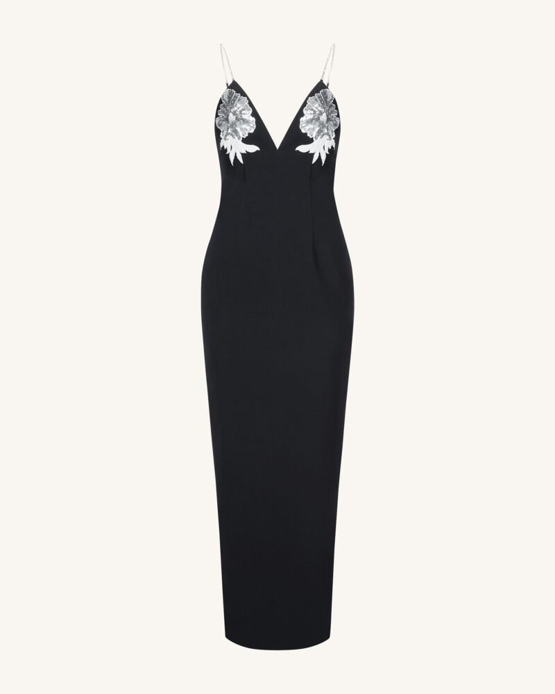 Ayliua Sweetheart-Neckline Rhinestones Embellished Black Long Dress - Black - Image 2