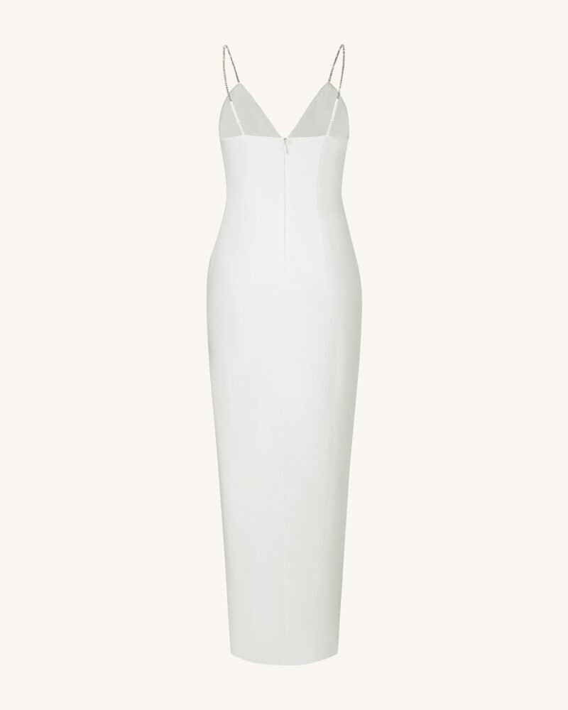 Ayliua Sweetheart-Neckline Rhinestones Embellished White Long Dress - White - Image 4