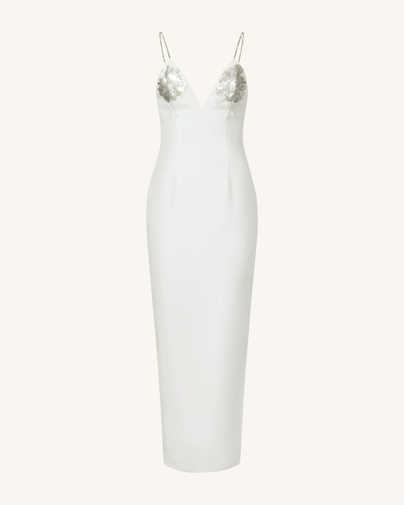 Ayliua Sweetheart-Neckline Rhinestones Embellished White Long Dress - White - Image 3