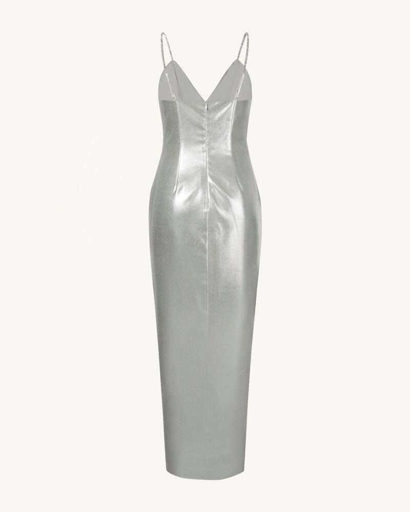 Ayliua Sweetheart-Neckline Rhinestones Embellished Silver Long Dress - Silver - Image 3